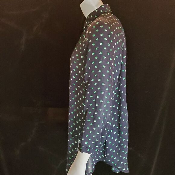 Cabi Blue, Green, & White Sheer Dots Button Down Shirt (XS) - Picture 5 of 7